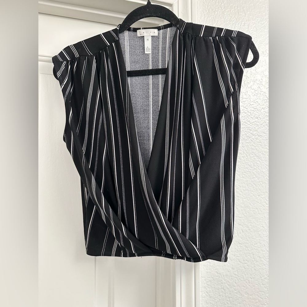 Leith Black and White Striped Top